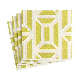 Caspari Garden Gate Paper Linen Cocktail Napkins in Grass - Two Packs of 15