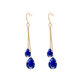 VISSEN Women's Long Drop Earrings Cubic Zirconia Chain Gold-Plated Rose Gold Long Drop Earrings Jewellery, Gold Plated Blue CZ