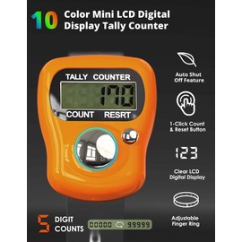 KTRIO Pack of 10 Colors Electronic Finger Counter, Mini LCD Digital Display Tally Counter 5-Digit Number Count Clicker, Counters Clickers for Knitting, Crochet, Coaching, Lap, Golf, Toddler & Fidget