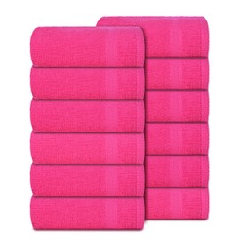 GLAMBURG Ultra Soft 12-Piece Washcloths Set 13x13-100% Ringspun Cotton - Durable & Highly Absorbent Face Towels - Ideal for use in Bathroom, Kitchen, Gym, Spa & General Cleaning - Hot Pink