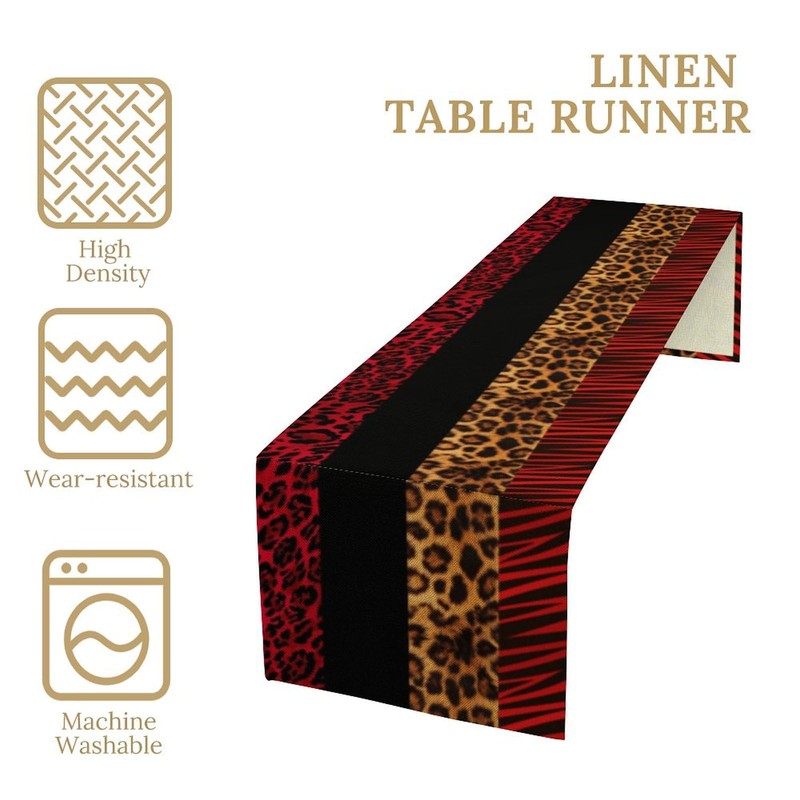 Leopard Print Table Runner,Modern Fashion Style Red Black Seasonal Spring