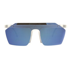 Blue Mirrored Lens Sunglasses Minimal Flat Top Rim Frost Square Exposed Lens