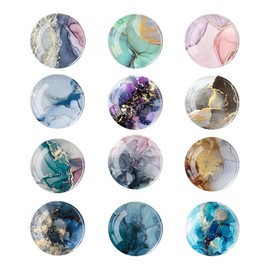 FuninCrea Magnetic Fridge Stickers, Pack of 12 Glass Colourful Marble Pattern Fridge Magnet White Board Magnet Stickers Applicable to Fridge Decoration (C)
