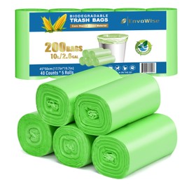 [200 Pack] 10L Biodegradable Trash Bags | Eco-Friendly, Unscented, 2.6 Gallon Small Size Bags for Bathroom Bedroom Office Kitchen Trash Can | Compostable Garbage Bag by EnvoWise