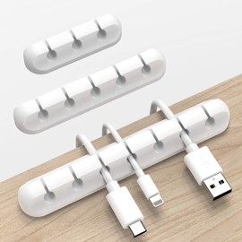 Cord Organizer, Cable Organizer White Cord Holder, Wire Organizer USB Cable Management Cord Keeper, 3 Packs Cable Clips for Car Home and Office (7, 5, 3 Slots)