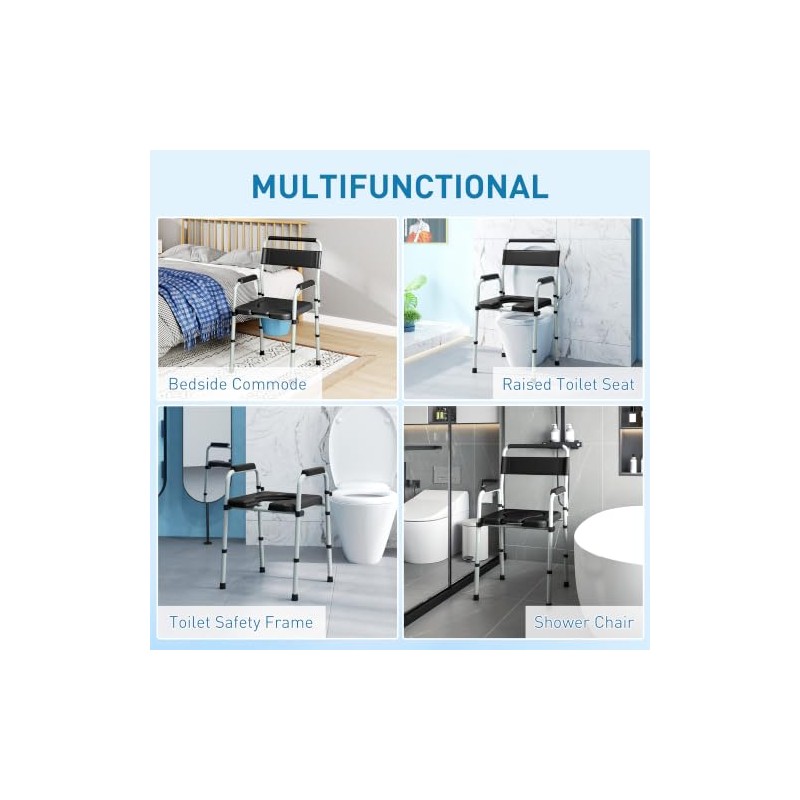 HOMCOM Commode Chair for Elderly w/Arms and Back, Removable Bucket,