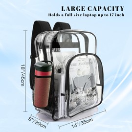 EDOSSA Large Transparent Backpack with Reinforced Bottom Multi -pockets for College, Travel,Workplace Security Heavy Duty PVC See Through Backpack - Black