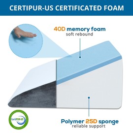 Sasttie Wedge Pillow, 12 Inch Memory Foam Bed Wedge Pillow for Sleeping, Acid Reflux, Back Pain, Post Surgery, and Snoring, Designed with Washable Cover, Dark Gray