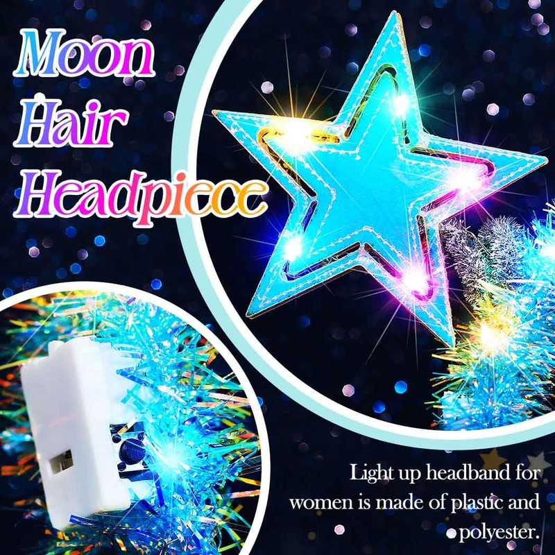 BARTOSI Light Up Moon Star Headbands LED Glow Headband Holiday