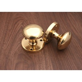 Infinity Decor Victorian Solid Brass Round Mortice Door Knobs Sprung Pull Handles Set 50mm - for Interior Doors (Polished Brass)