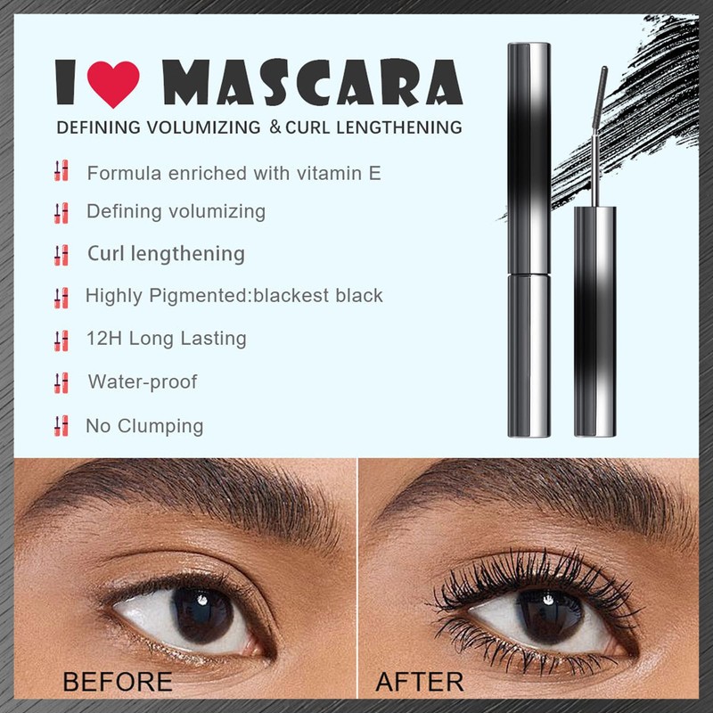 Black 3D Waterproof Hairless Mascara, Washable Ultra-thin Metal, Long Lasting