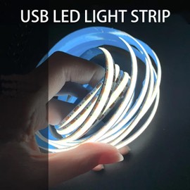 ZSLAIFU A 5V USB LED Lights for Mirror, 6.56 FT White Led Lights for Vanity Mirror, Touch The Switch Cob Led Strip Light, Vanity Lights for Makeup Desk，Mirror Led Light Strip