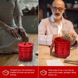 2.87 Gallon Burn Barrel, Metal Burn Can for Paper, 11.7“ Small Yard Waste Incinerator Barrel Burn Barrel with Lid and Handle for Outside Burning Trash Wood Backyard Bonfire Camping