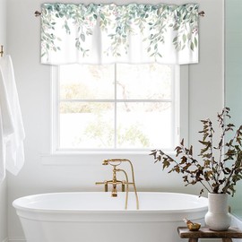 AYTTBIS Green Eucalyptus Leaves Curtain Valance for Windows Watercolor Floral Window Treatments 1 Panel Short Curtains for Kitchen Windows Bathroom Bedroom,54 x 18 Inch