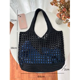ENBEI Crochet Bags for Women,Beach bag for summer,Tote Bag Aesthetic,hobo bag,Hippie Bag(Black-B)