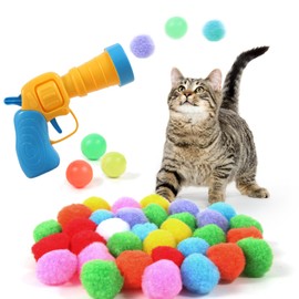 JPTECY Cat Ball Toy Launcher Gun 34pcs Cat Toys for Indoor Cats Interactive Cat Toy Kitten Toys Cat Balls Fetch Toy Cute Cat Toys Cat Ball Launcher, Cat Toys for Bored Indoor Adult Cats