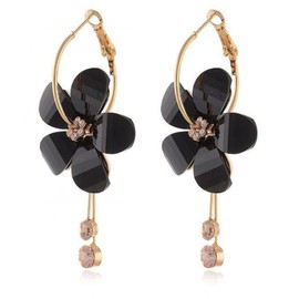 ONBRIG Flower Earrings for Women Gold Hoops Earrings with Acrylic Flower Dangle，Cute Spring Earrings Flower Jewelry for Women (Black)