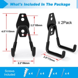 Suprom 2 Pack Garage Hooks Heavy Duty - Supports 100 lbs, Utility Steel Garage Hanger & Organizer for Organizing Garden Lawn Tools, Ladders, Garden Hose, Digging Shovel, Bikes, Ropes