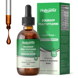 HOLLEGEND Soursop Multivitamin Liquid Drops, Methylated Multivitamin with Graviola Soursop Bitters Liquid for Immune Support, Hair, Skin, Brain Health, 2 Fl Oz