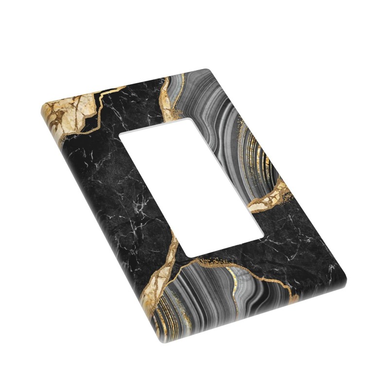 Black Gold Marble Single Gang Rocker Light Switch Plate Cover