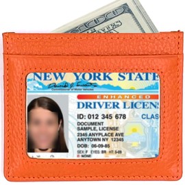 RFID Protect Slim Minimalist Pocket Leather Wallet Card Holder - Orange