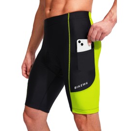 Bike Shorts for Men 3D Padded Bicycle Cycling Underwear Road Biking Biker Mountain Riding Cycle UPF 50+ Shorts Zipper Pockets?Black/Green Large