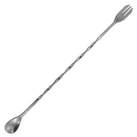 10" Twisted Stainless Steel Cocktail Drink Mixing Bar Spoon with Garnish Fork (1)