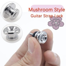 Cheerock 2pcs Silver Metal Guitar Strap Locks, Mushroom Style Guitar Strap Lock Buttons, Electric Guitar Strap Locks, Mushrooms Head Guitar Strap Button for Guitar Bass Ukulele