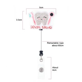 Cute Rhinestone Pink Tooth Name Card ID Badge Holder Badge Reel