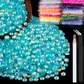 BELLEBOOST 1500pcs 6mm Resin Rhinestones Bulk, Transparent Lake Blue AB Flatback Round Jelly Rhinestones Non Hotfix Crystal Gems Large Quantity Wholesale for DIY Crafts Clothes Bottles Face Makeup Manicure