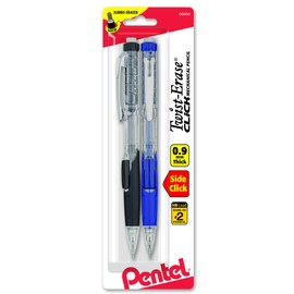 Pentel Twist-Erase CLICK Mechanical Pencil, 0.9mm CLEAR Barrel, 2 Pack (PD279TBP2M)