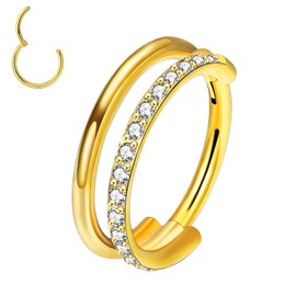 VOJO G23 - Piercing para tabique de cartílago, de titanio de 16 g, doble fila, chapado en circonita cúbica, anillos para nariz de concha, para mujeres y hombres, 10mm/0.394in, Titanio, Circonia cúbica