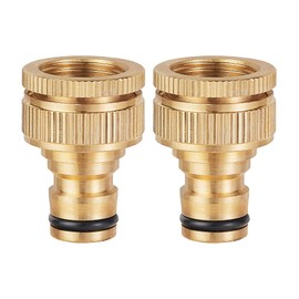 Tech Traders 2 pack Garden Hose Tap Connector - 3/4 inch & 1/2 inch 2-in-1 Brass Female Threaded Tap Connector For Car Wash Guns and Garden Irrigation Systems
