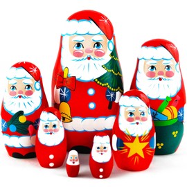 MATRYOSHKA&HANDICRAFT Christmas Santa Nesting Dolls 7 pcs - Santa Claus Christmas Decoration Doll Gifts Ideas