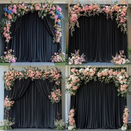 40ftx10ft Wrinkle-Free Black Backdrop Curtain Drapes,Not See-Through 8 Panels 5ftx10ft Backdrop Curtains for Wedding, Birthday, Baby Shower
