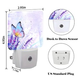 FSHVQKD Lavender Butterfly Night Light,Plug-in Nightlights Auto Sensor Night Lamp Dusk-to-Dawn Lamp Home Decor for Nursery Children Girls Boys