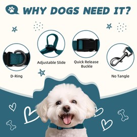 Peacock Blue Dog Collar and Leash Set for Large Dogs Soft and Breathable of 90% Rayon from Bamboo and 10% Polyester Comfortable Skin-Friendly, Adjustable Leash Set with Quick Release Buckle