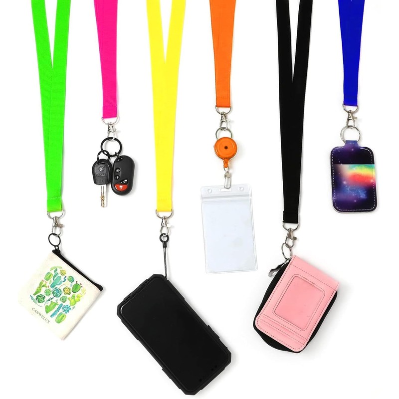 CANWELUX 12 Pack Neon Hot Pink Lanyard for ID Badges,Lanyard