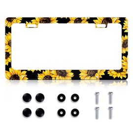 LIN KANG Sunflower License Plate Frames, Yellow Sunflowers Flower Aluminum Metal License Plate Holder Covers for Women, Rust-Proof Waterproof Car Decorative Tag Frames for Standard US 12x6 Inch
