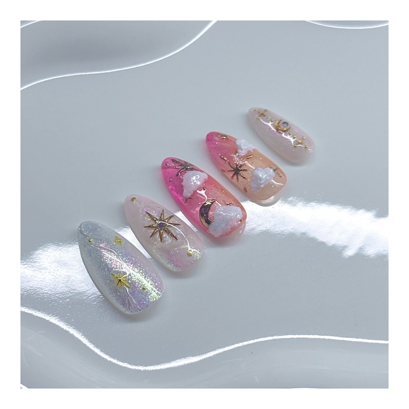 Real gangster Sunset Moonstella handmade nail tips - Almond /