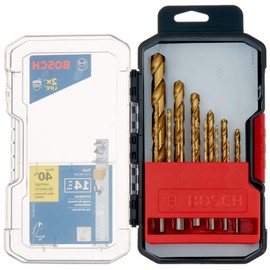 BOSCH TI14 14-Piece Assorted Set Titanium Nitride Coated Metal Drill Bits with Included Case with Three-Flat Shank for Applications in Heavy-Gauge Carbon Steels, Light Gauge Metal, Hardwood
