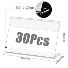 TIMESETL Acrylic Stand, 30 Pieces, Pop Stand, L-Shaped, Sign Stand, Business Card Size, L-Shaped Card Holder, Name Card, Tabletop Stand, POP Stand, Price Tag Menu Display (3.5 x 2.4 inches (9 x 6 cm)