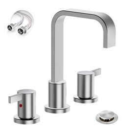 Phiestina Brushed Nickel 8 Inch 3 Hole Widespread Waterfall Bathroom Sink Faucet, Modern Bathroom Faucet with Pop Up Drain and Water Supply Line, WF040B-1-BN