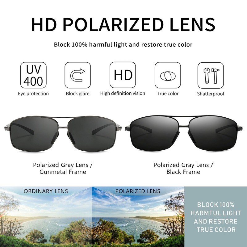 SUNGAIT Ultra Lightweight Rectangular Polarized Sunglasses Man UV400 Protection SGT458QH-HH