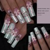 CUZIAM Square Press on Nails Extra Long, 3D Flower Bow