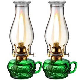 Yahenda 2 Pcs Chamber Oil Lamp Classic Kerosene Lamp Lantern Vintage Oil Lantern Decorative Antique Hurricane Lamp with Adjustable Fire Wick for Home Indoor Use, 12.6 Inch Height (Green,Gold)