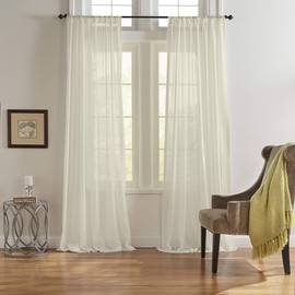 Elrene Home Fashions Asher Cotton Voile Sheer Window Curtain Panel, 52" x 84" (1, Ivory