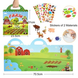 ASTARON 88 Pcs Farm Harvest Puffy Sticker Book for Kids Toddlers Reusable Farm Jelly Sticker Book for Travel (1-6 Age)