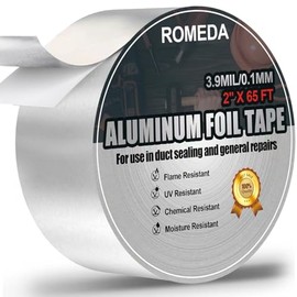 Cinta adhesiva de aluminio con papel de aluminio Romeda, 2 pulgadas x 65 pies (3.9 mil), cinta adhesiva de metal plateada para aislamiento, cintas adhesivas para HVAC de alta temperatura y uso pesado