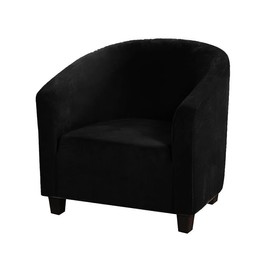 Mingfuxin Velvet Tub Chair Slipcover, High Stretch Club Chair Covers Washable Armchair Sofa Couch Covers Slipcovers Furniture Protectors for Dining Living Room Office(Black, Velvet)